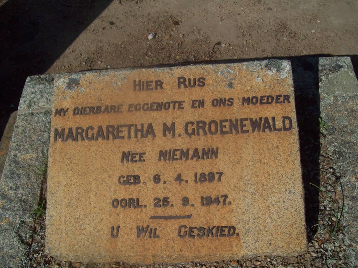 GROENEWALD Margaretha M. nee NIEMANN 1897-1947