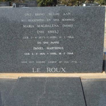 ROUX Daniel Marthinus, le 1876-1968 &amp; Maria Magdalena KRIEL 1877-1964 