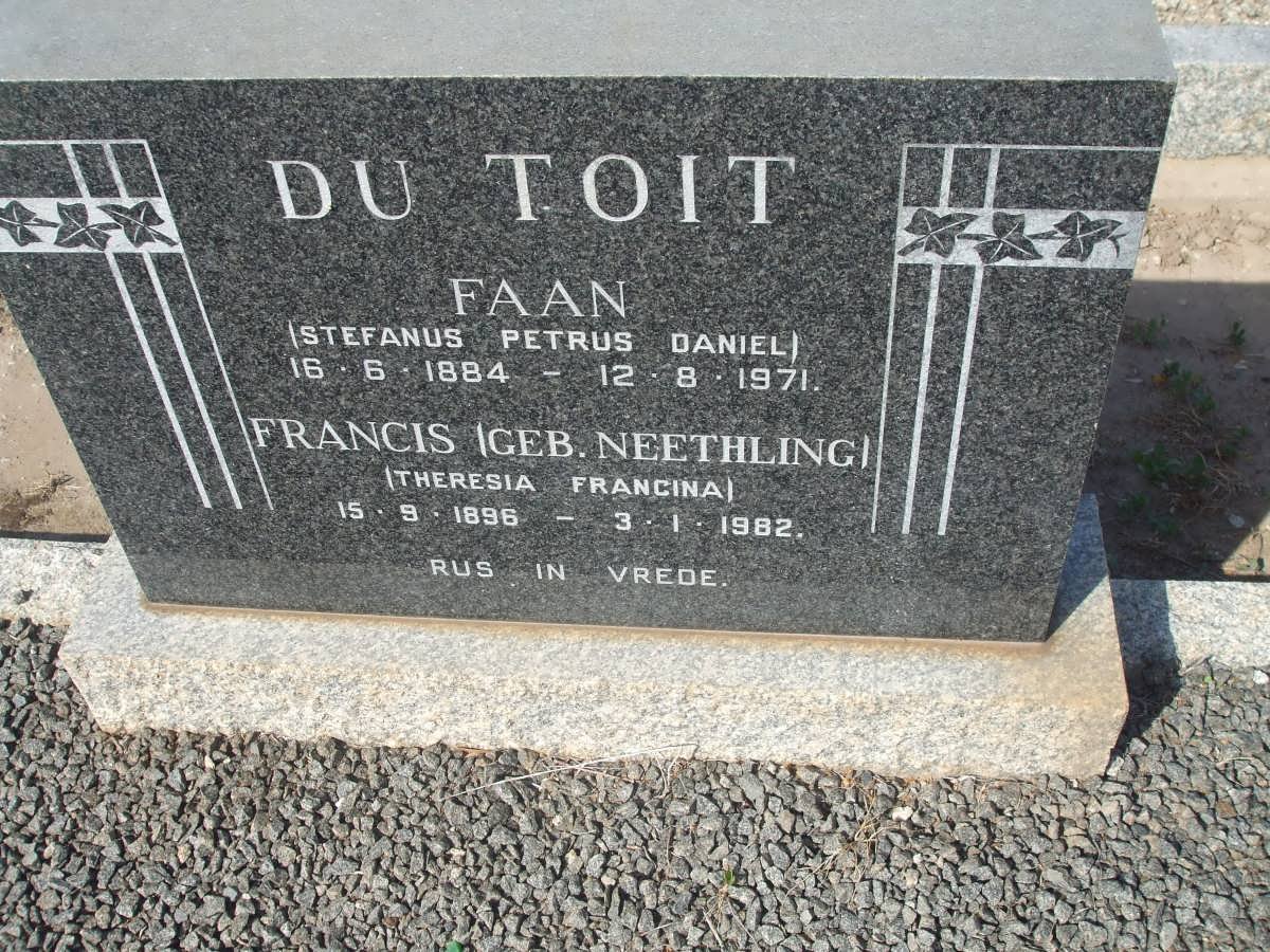 TOIT Stefanus Petrus Daniel, du 1884-1971 &amp; Theresia Francina NEETHLING 1896-1982