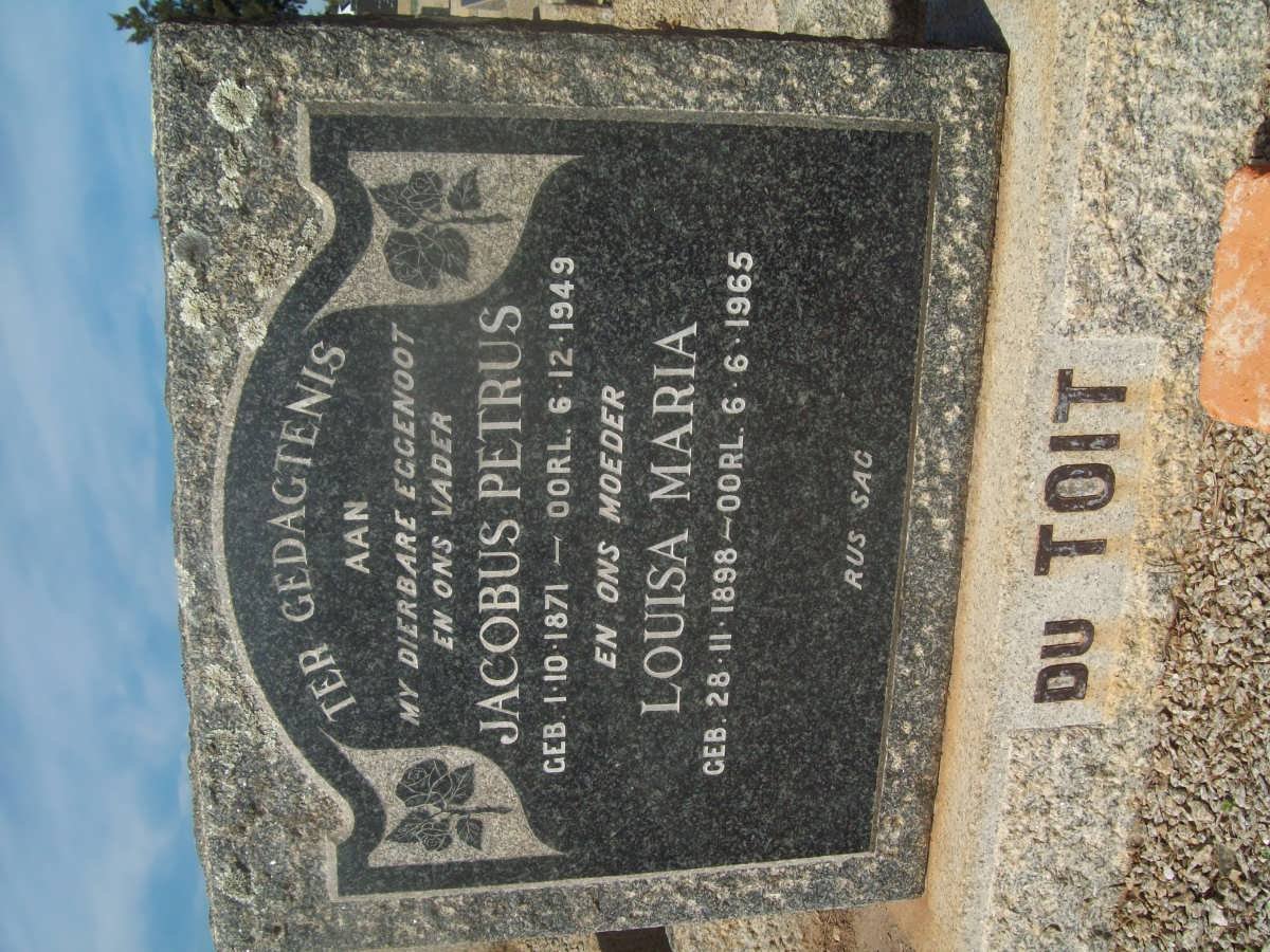 TOIT Jacobus Petrus, du 1871-1949 &amp; Louisa Maria 1898-1965