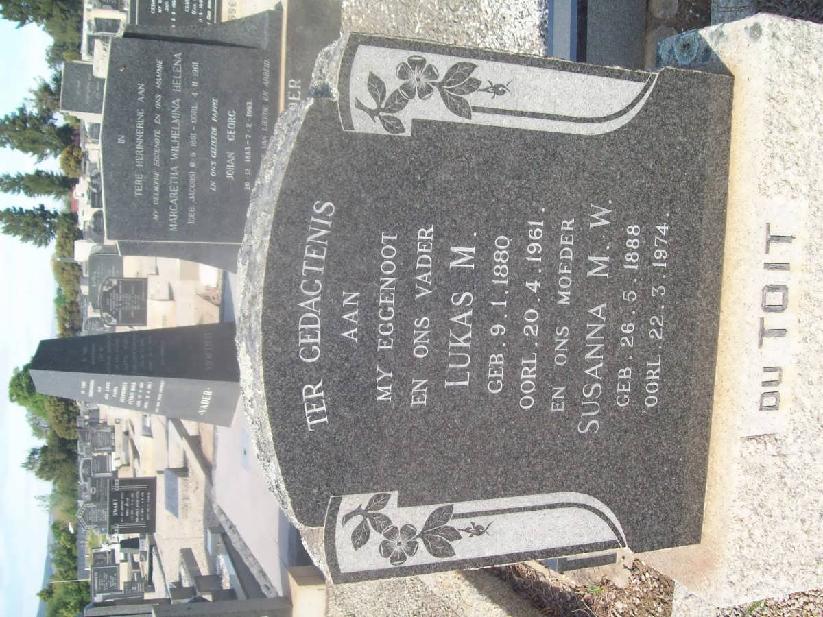 TOIT Lukas M., du 1880-1961 &amp; Susanna M.W. 1888-1974
