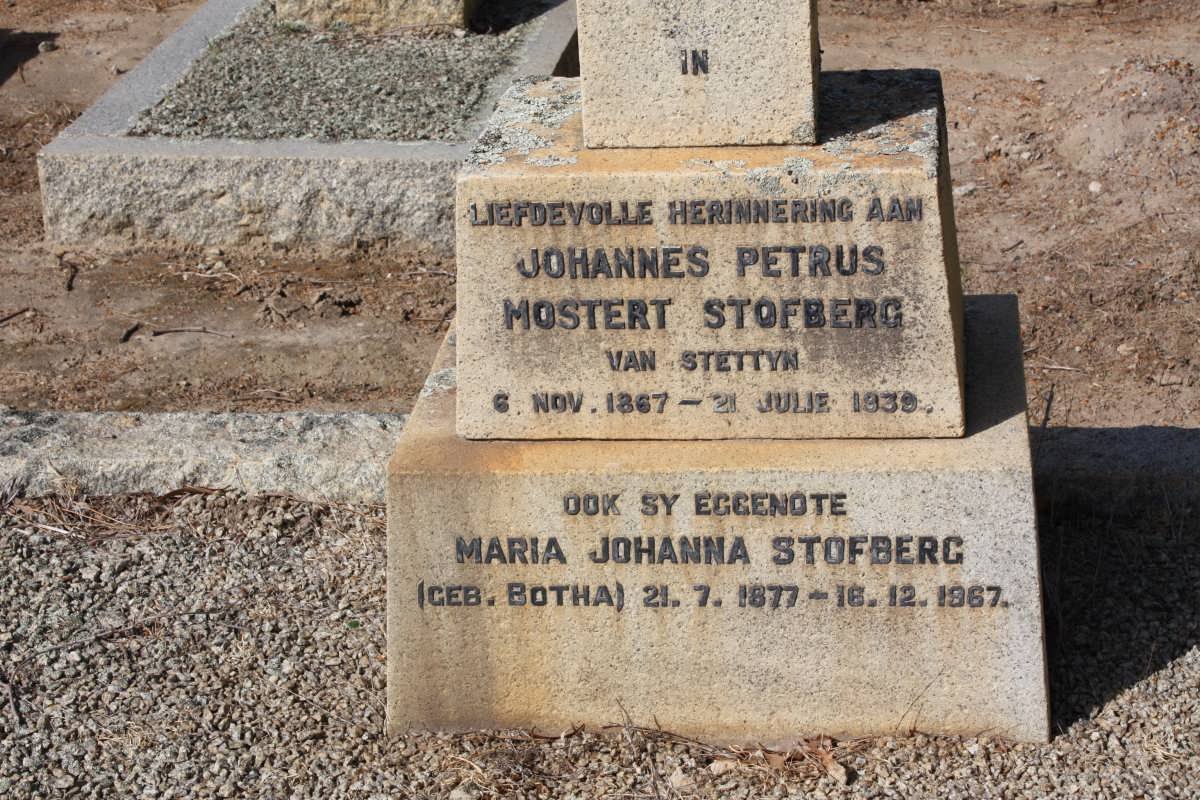 STOFBERG Johannes Petrus Mostert 1867-1939 &amp; Maria Johanna BOTHA 1877-1967