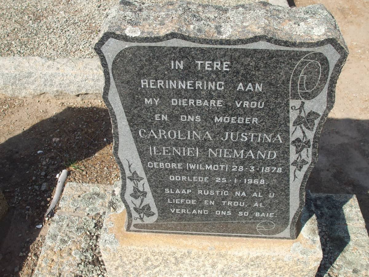 NIEMAND Carolina Justina nee WILMOT 1878-1968