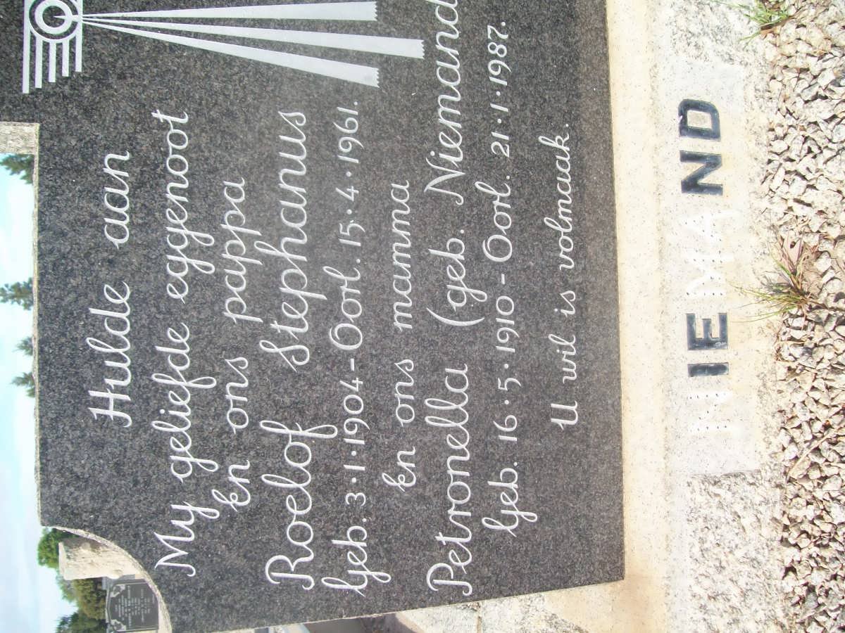NIEMAND Roelof Stephanus 1904-1961 &amp; Petronella NIEMAND 1910-1987