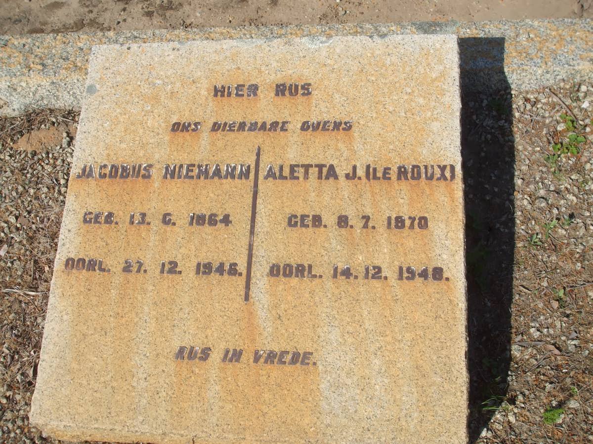 NIEMANN Jacobus 1864-1946 &amp; Aletta J. le ROUX 1870-1948