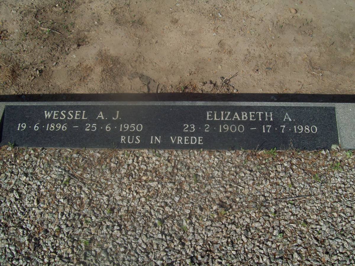 ? Wessel A.J. 1896-1950 &amp; Elizabeth A. 1900-1980