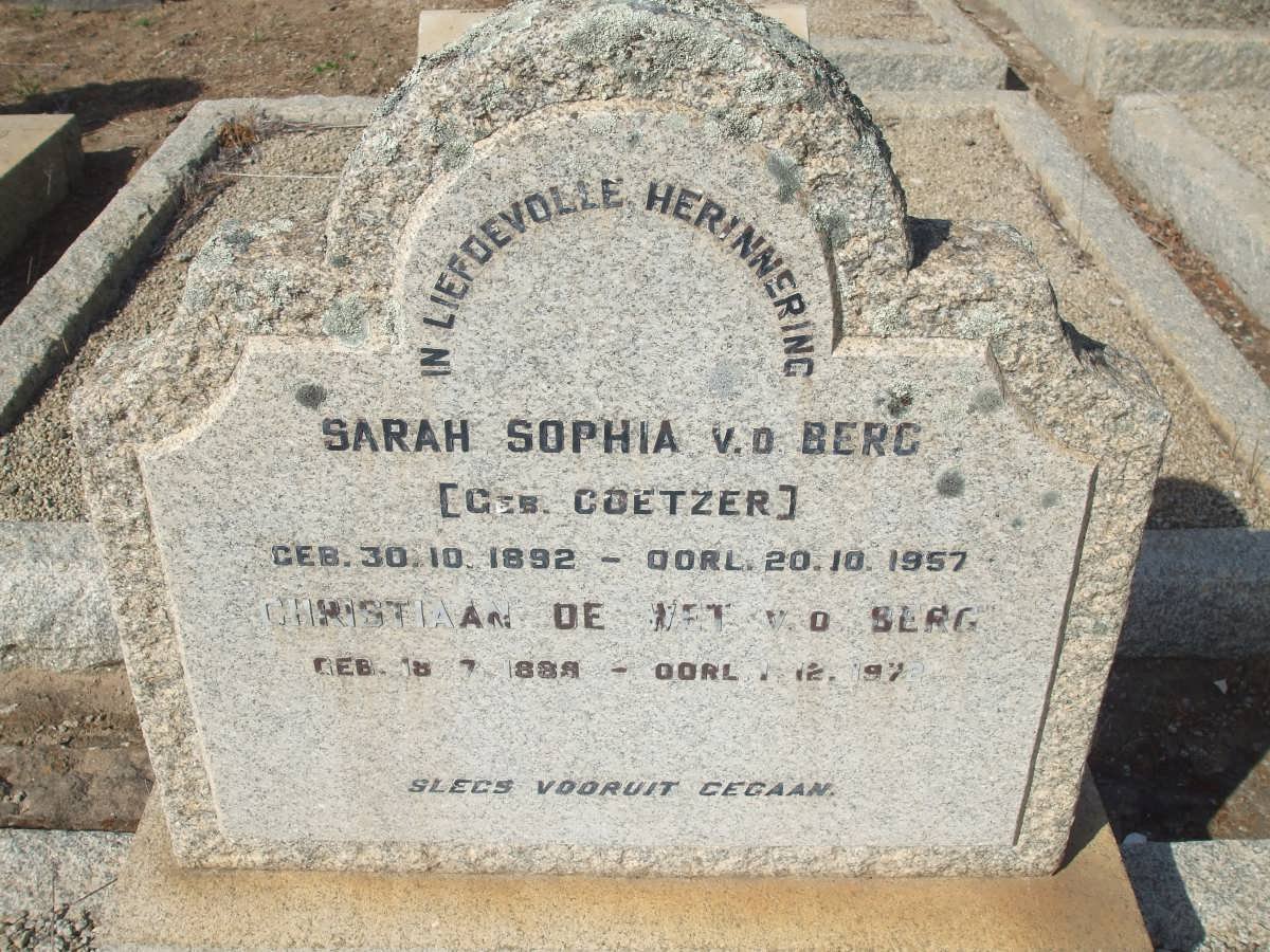 BERG Christiaan De Wet, v,d. 1888-1972 &amp; Sarah Sophia COETZER 1892-1957