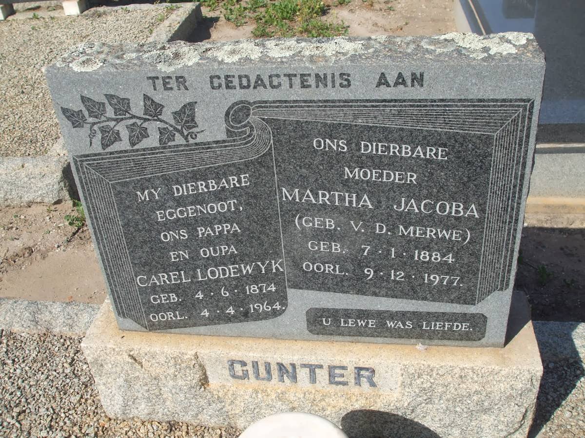 GUNTER Carel Lodewyk 1874-1964 &amp; Martha Jacoba v.d. MERWE 1884-1977