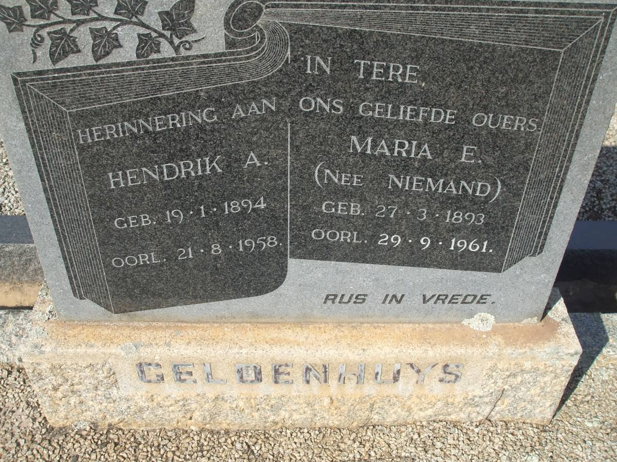 GELDENHUYS Hendrik A. 1894-1958 &amp; Maria E. NIEMAND 1893-1961
