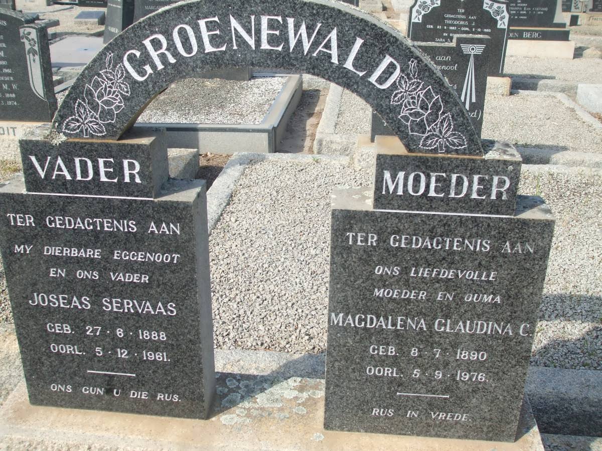 GROENEWALD Joseas Servaas 1888-1961 &amp; Magdalena Claudina C. 1890-1976