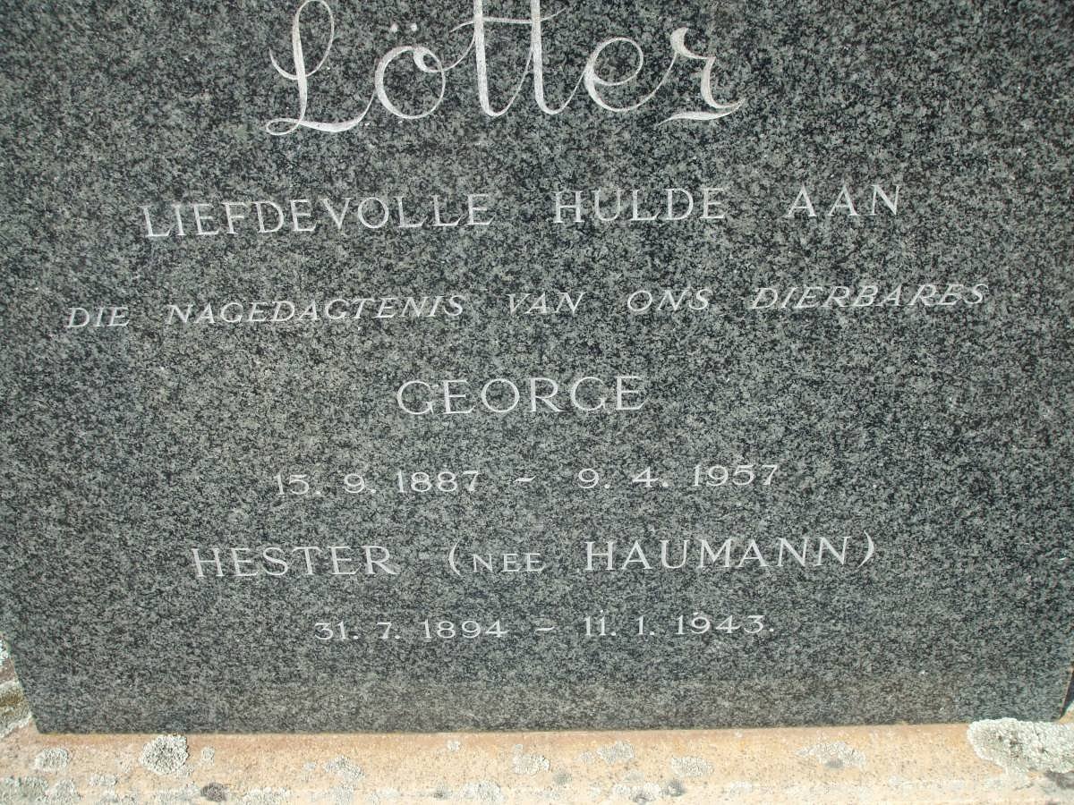 LOTTER George 1887-1957 &amp; Hester HAUMANN 1894-1943