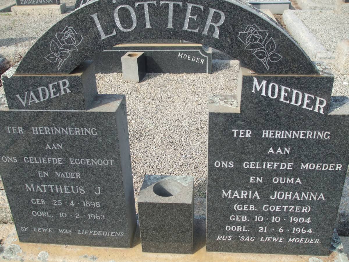 LOTTER Mattheus J. 1898-1963 &amp; Maria Johanna COETZER 1904-1964