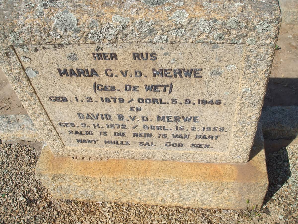 MERWE David B., v.d. &amp; Maria de WET 1872-1958