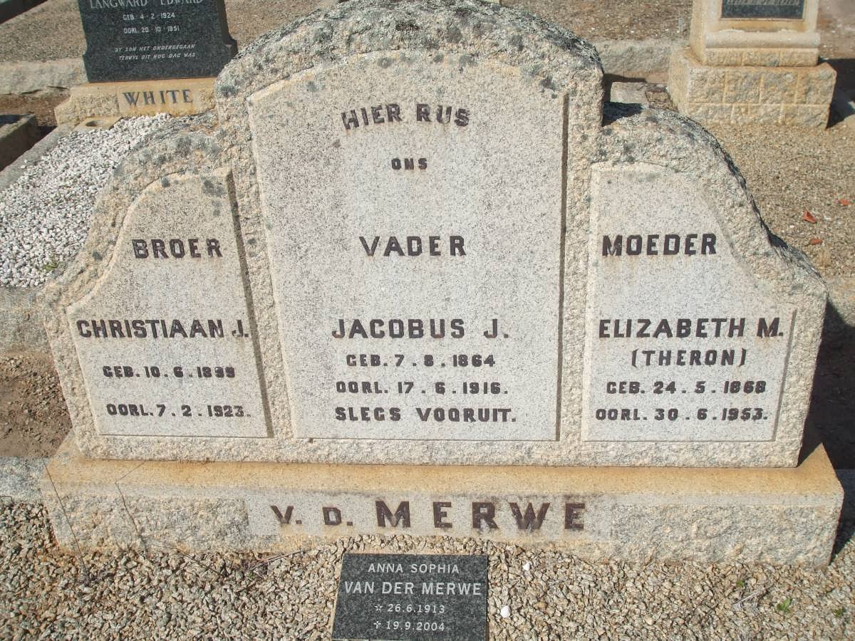 MERWE Jacobus J., v.d. 1864-1916 &amp; Elizabeth M. THERON 1868-1953 :: van der Merwe Christiaan J. 1895-1923