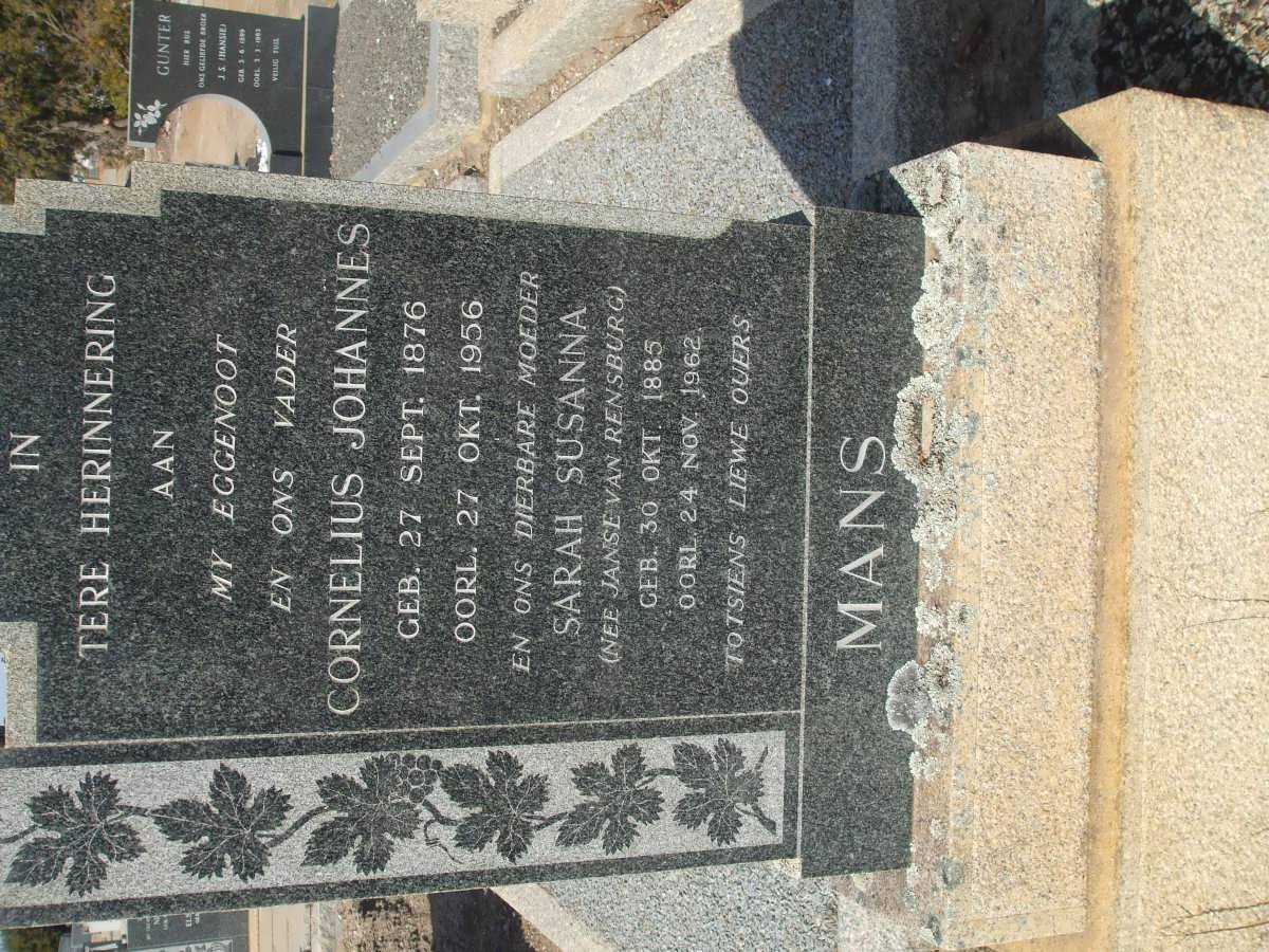 MANS Cornelius Johannes 1876-1956 &amp; Sarah Susanna Janse van RENSBURG 1885-1962