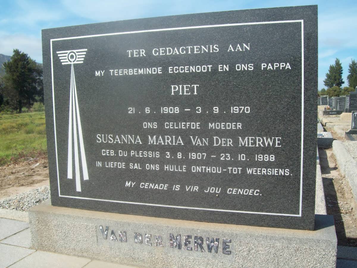 MERWE Piet, van der 1908-1970 &amp; Susanna Maria DU PLESSIS 1907-1988