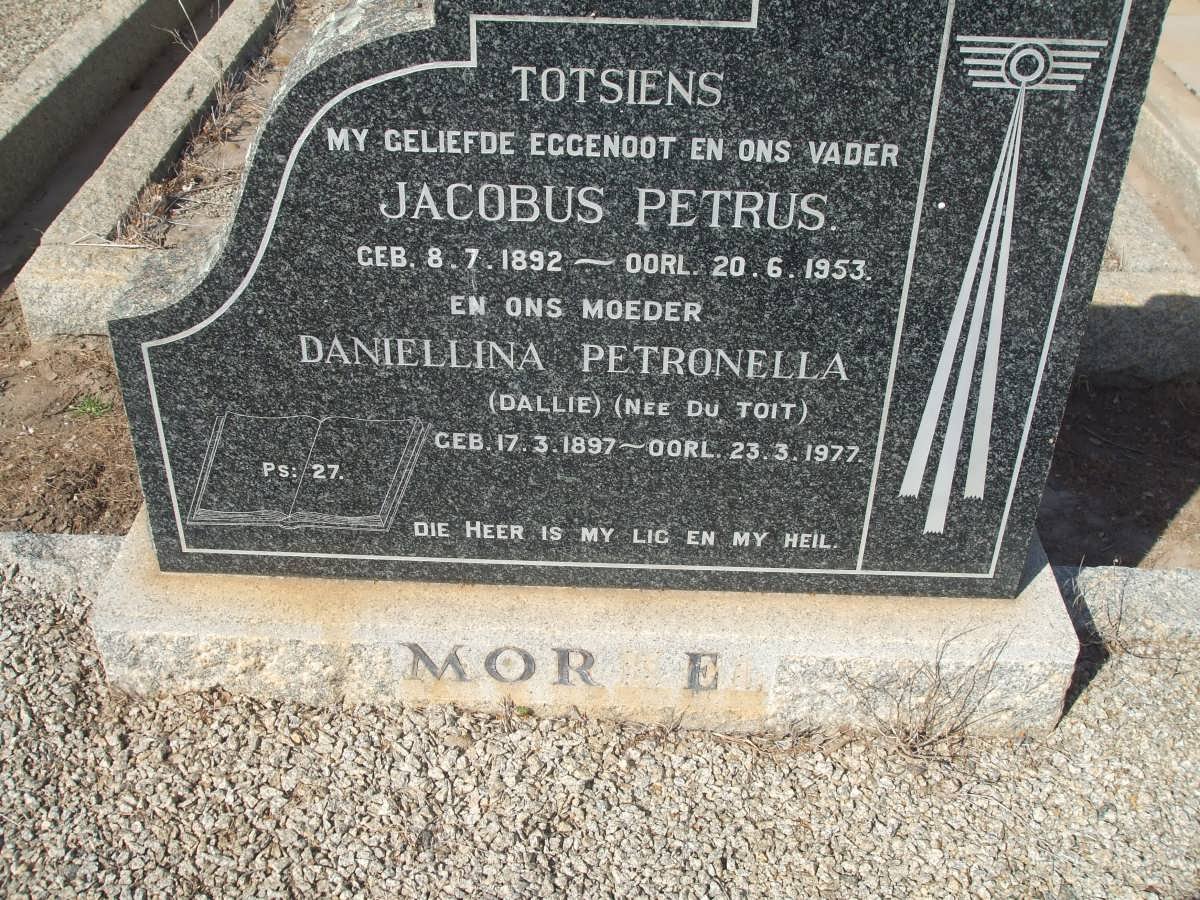 MORKEL Jacobus Petrus 1892-1953 &amp; Daniellina Petronella du TOIT 1897-1977