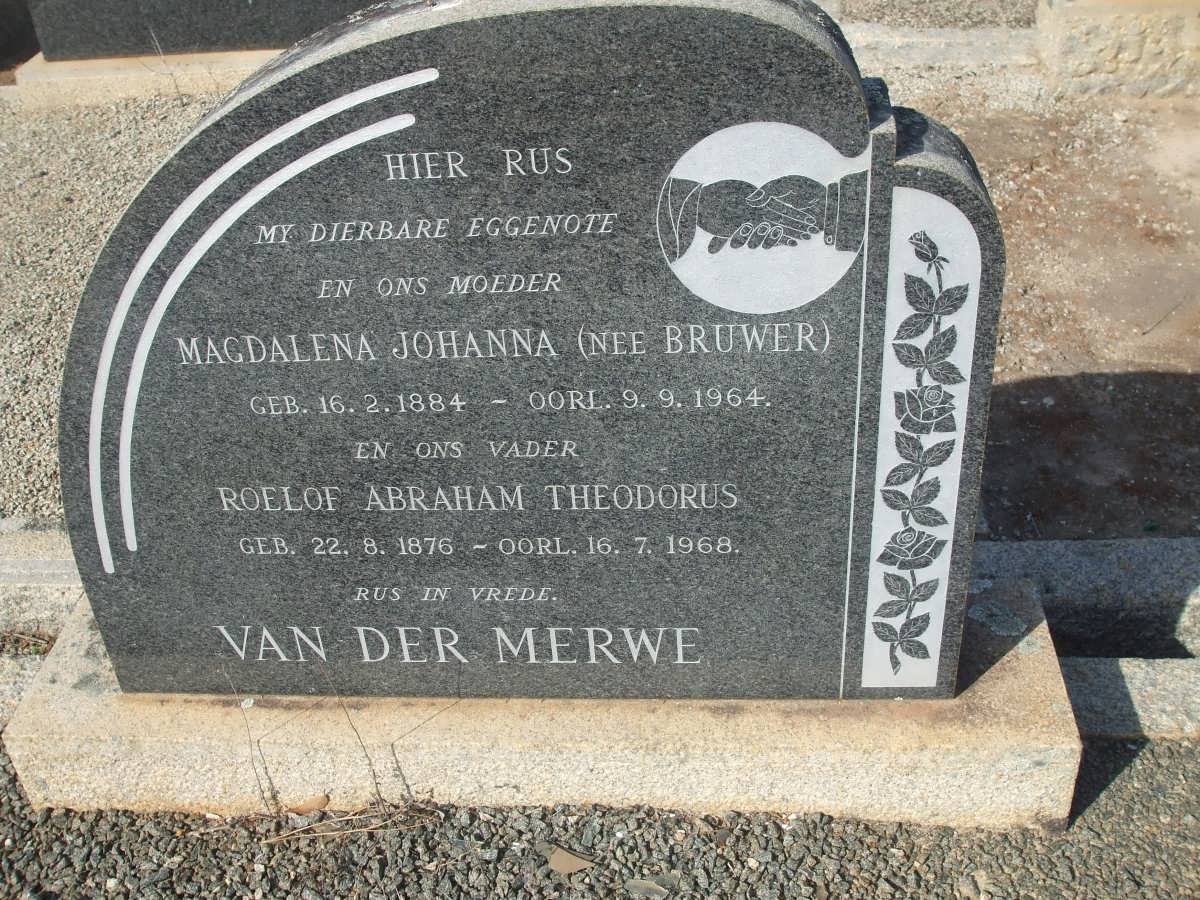 MERWE Roelof Abraham Theodorus, van der 1876-1968 &amp; Magdalena Johanna BRUWER 1884-1964 