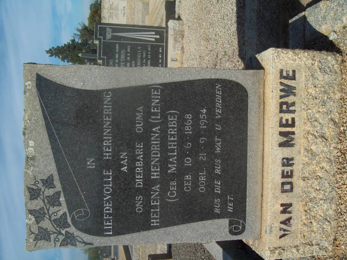 MERWE Helena Hendrina, van der nee MALHERBE 1868-1954
