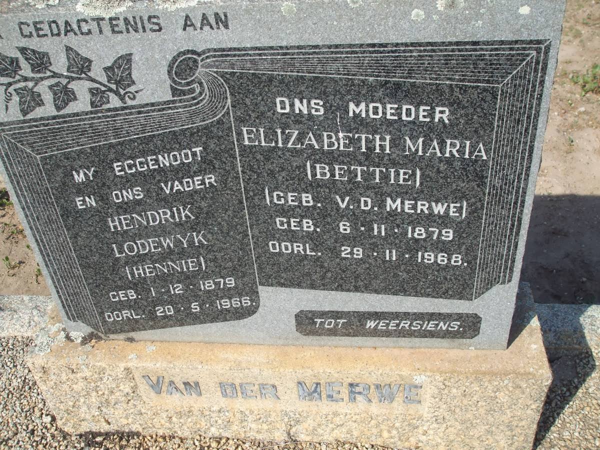 MERWE Hendrik Lodewyk, van der 1879-1966 &amp; Elizabeth Maria van der MERWE 1879-1968