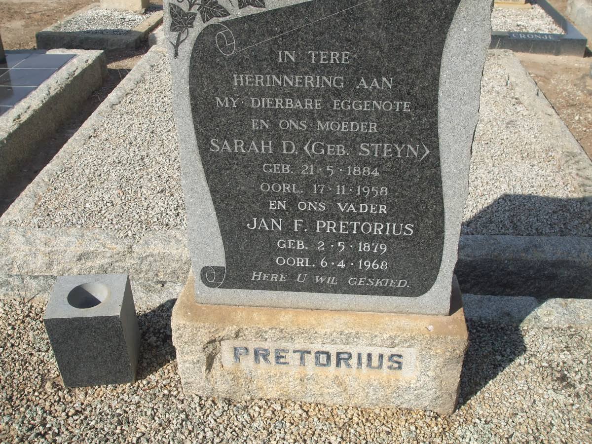 PRETORIUS Jan F. 1879-1968 &amp; Sarah D. STEYN 1884-1958