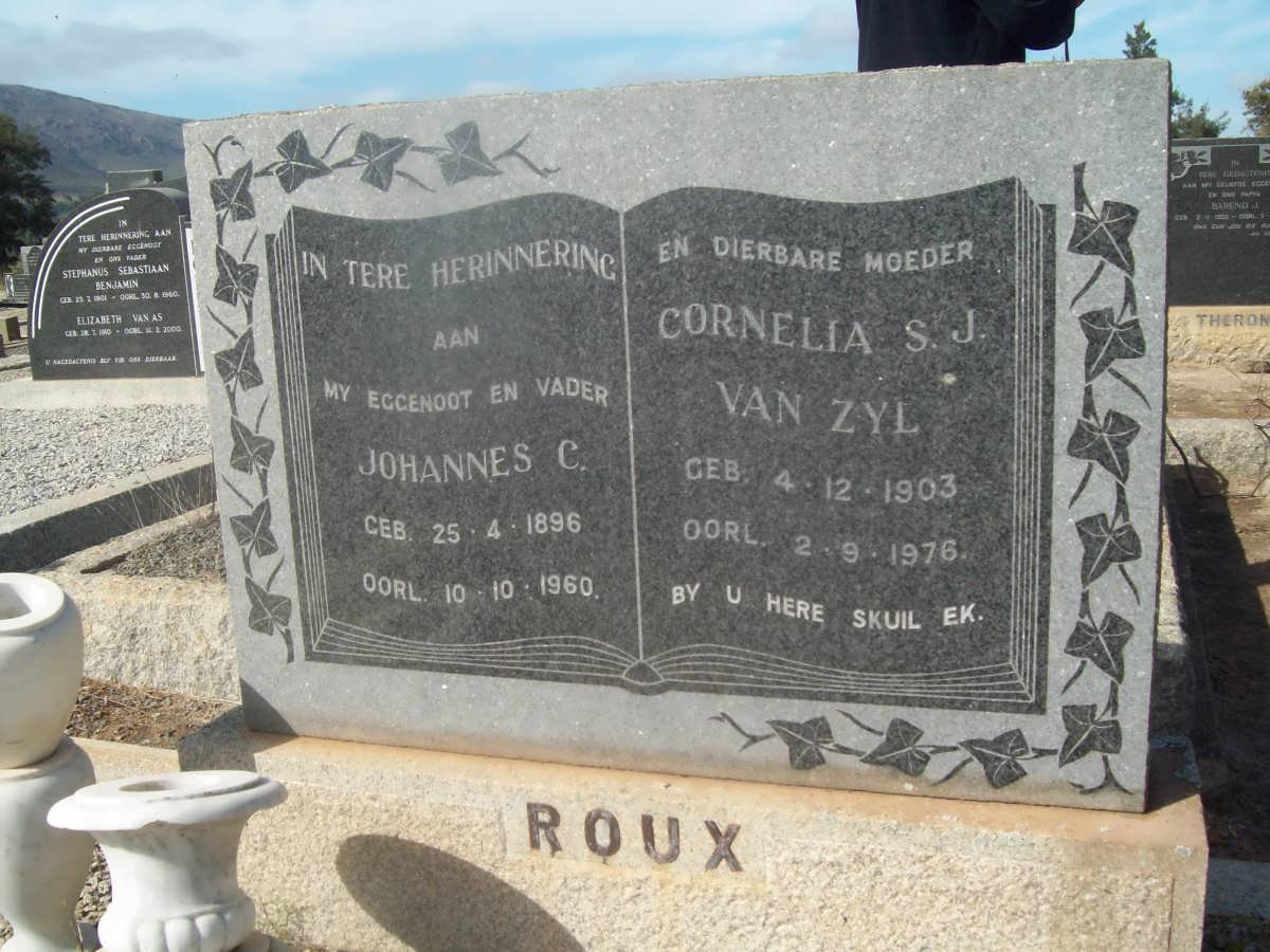 ROUX Johannes C. 1896-1960 &amp; Cornelia S.J. VAN ZYL 1903-1976