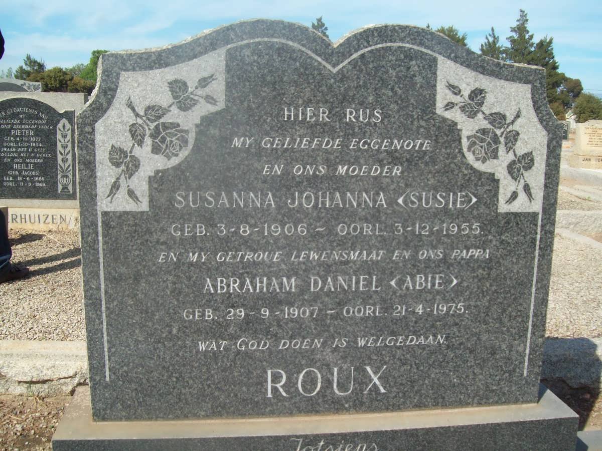 ROUX Abraham Daniel 1907-1975 &amp; Susanna Johanna 1906-1955
