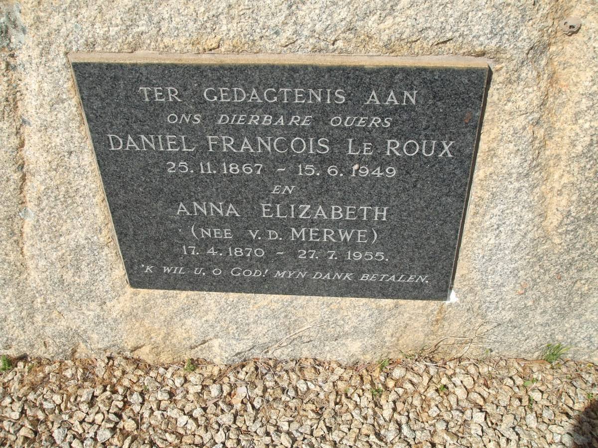 ROUX Daniel Francois, le 1867-1949 &amp; Anna Elizabeth van der MERWE 1870-1955