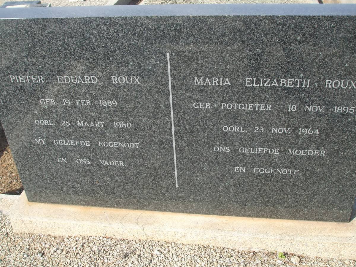 ROUX Pieter Eduard 1889-1960 &amp; Maria Elizabeth POTGIETER 1895-1964