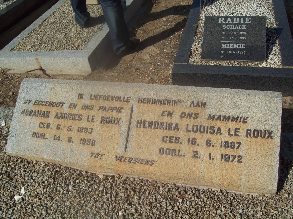 ROUX Abraham Andries, le 1883-1958 &amp; Hendrika Louisa 1887-1972