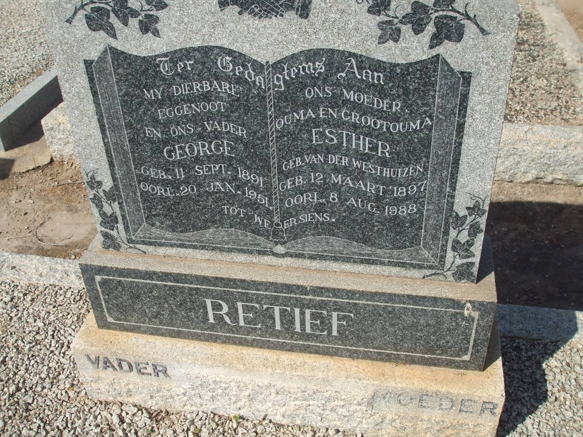 RETIEF George 1891-1951 &amp; Esther van der WESTHUIZEN 1897-1988