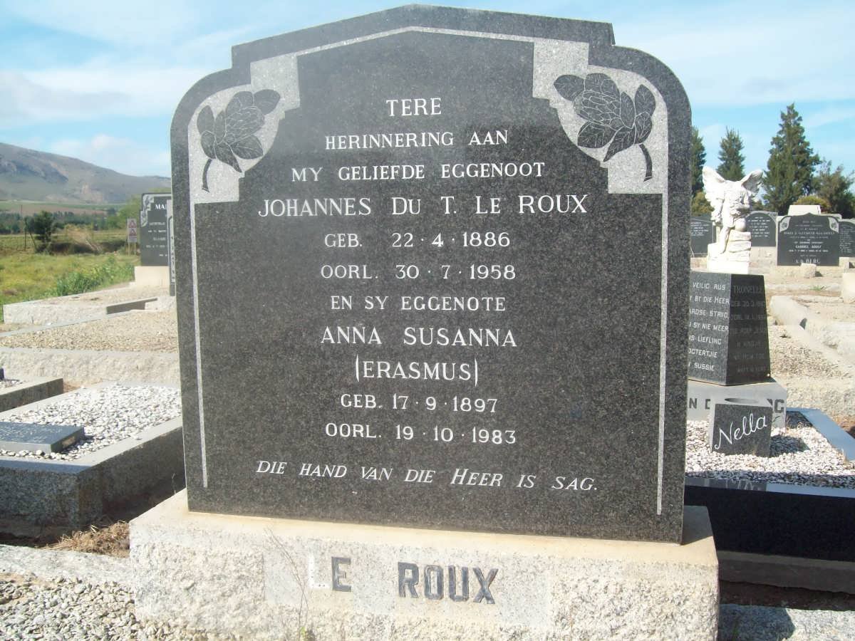 ROUX Johannes Du T., le 1886-1958 &amp; Anna Susanna ERASMUS 1897-1983