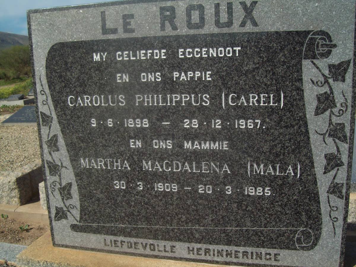 ROUX Carolus Philippus, Le 1898-1967 &amp; Martha Magdalena 1909-1985