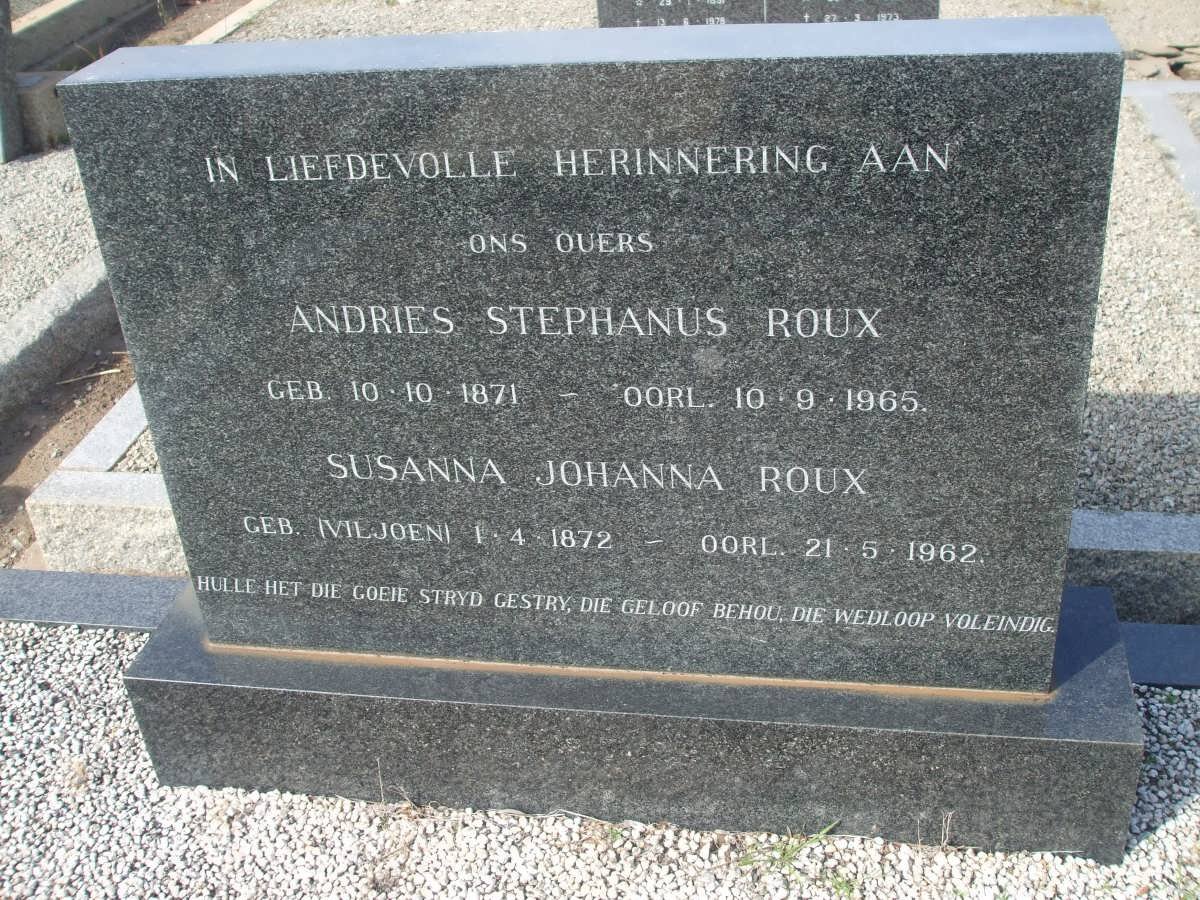 ROUX Andries Stephanus 1871-1965 &amp; Susanna Johanna VILJOEN 1872-1962