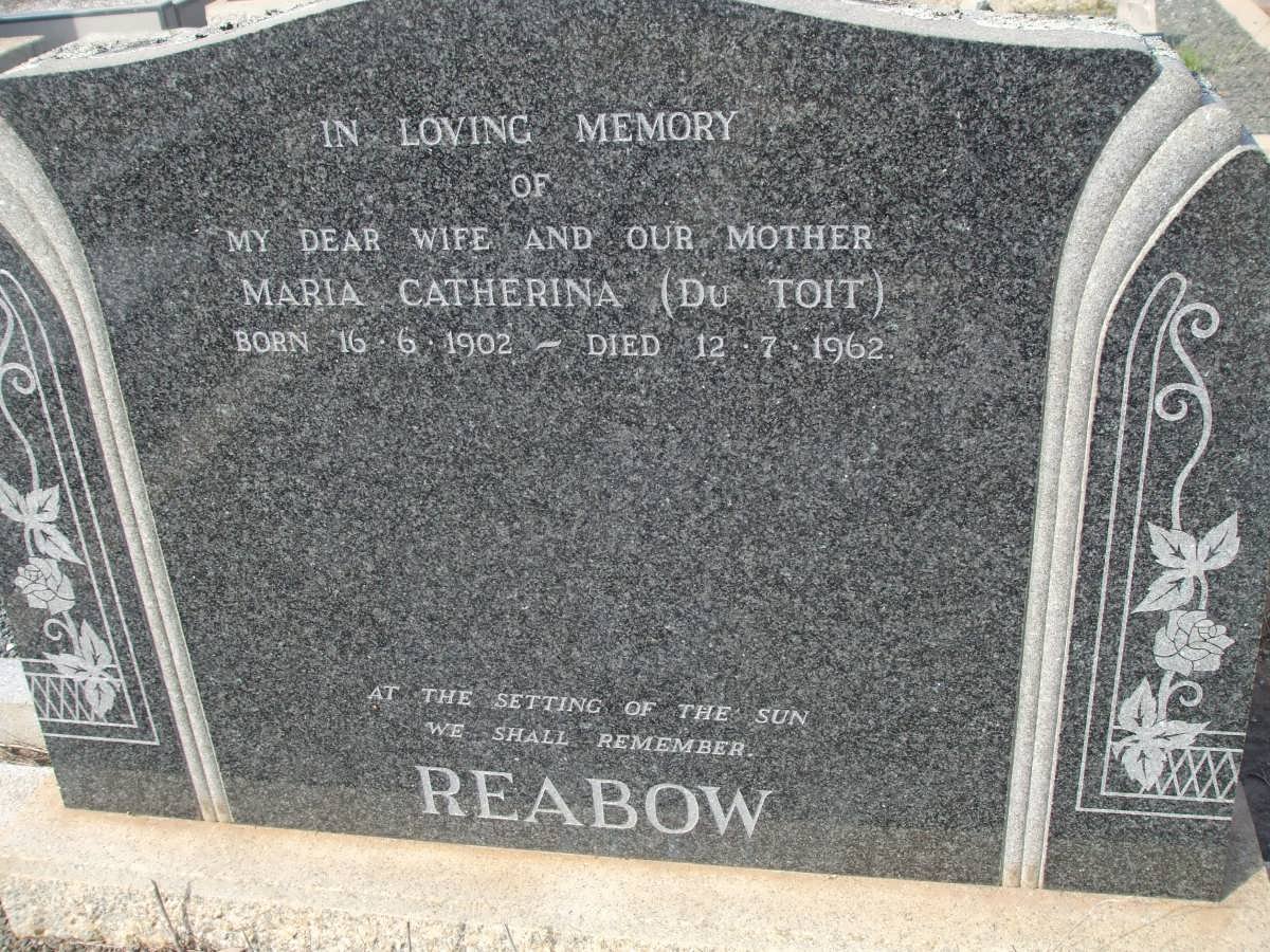 REABOW Maria Catherina nee DU TOIT 1902-1962 