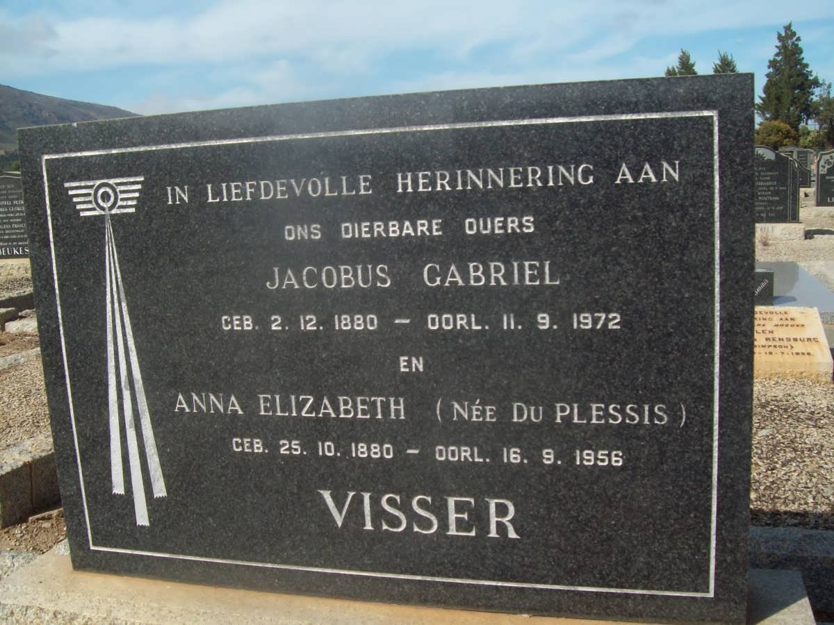 VISSER Jacobus Gabriel 1880-1972 &amp; Anna Elizabeth DU PLESSIS 1880-1956