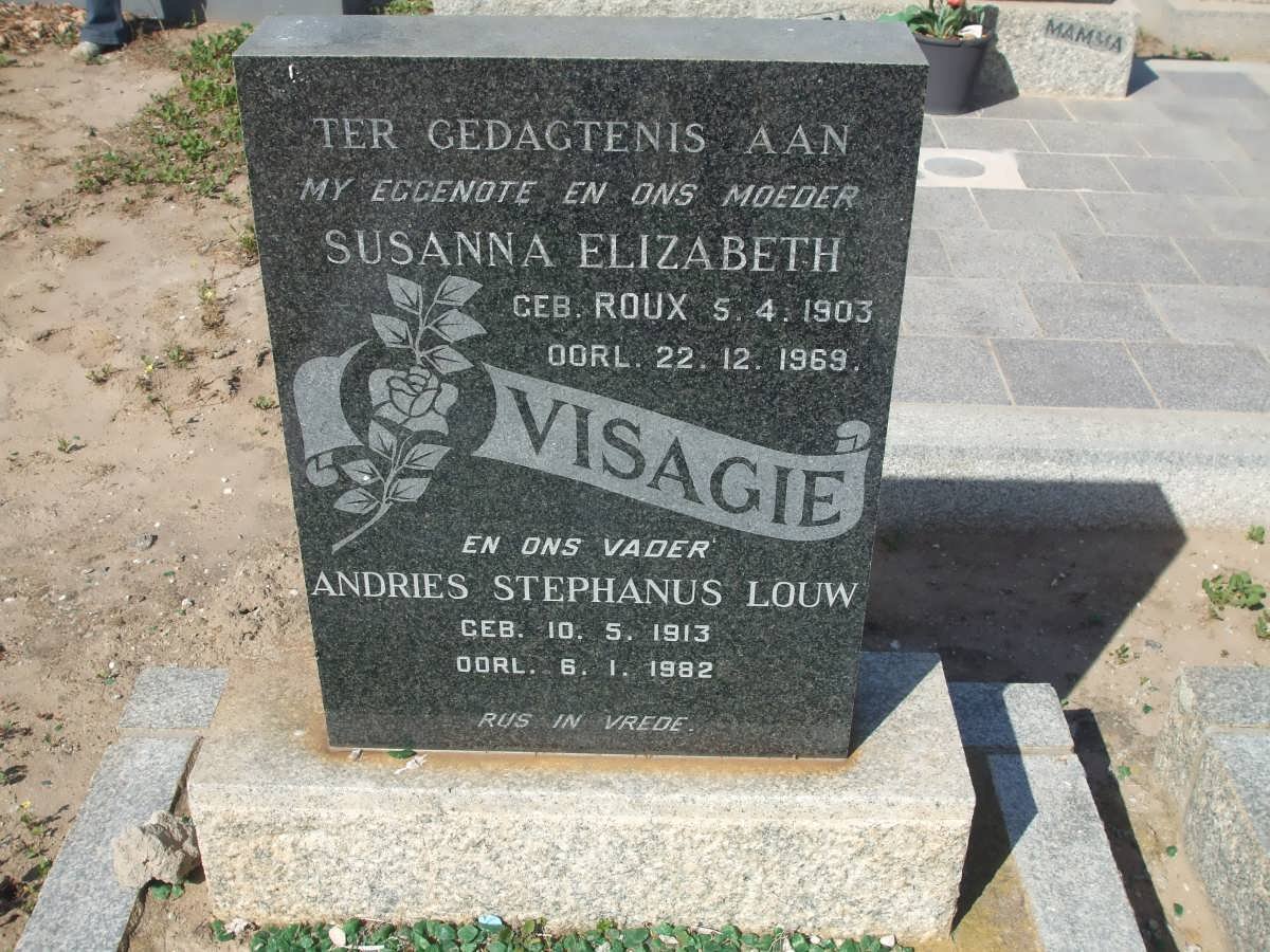 VISAGIE Andries Stephanus Louw 1913-1982 &amp; Susanna Elizabeth ROUX 1903-1969