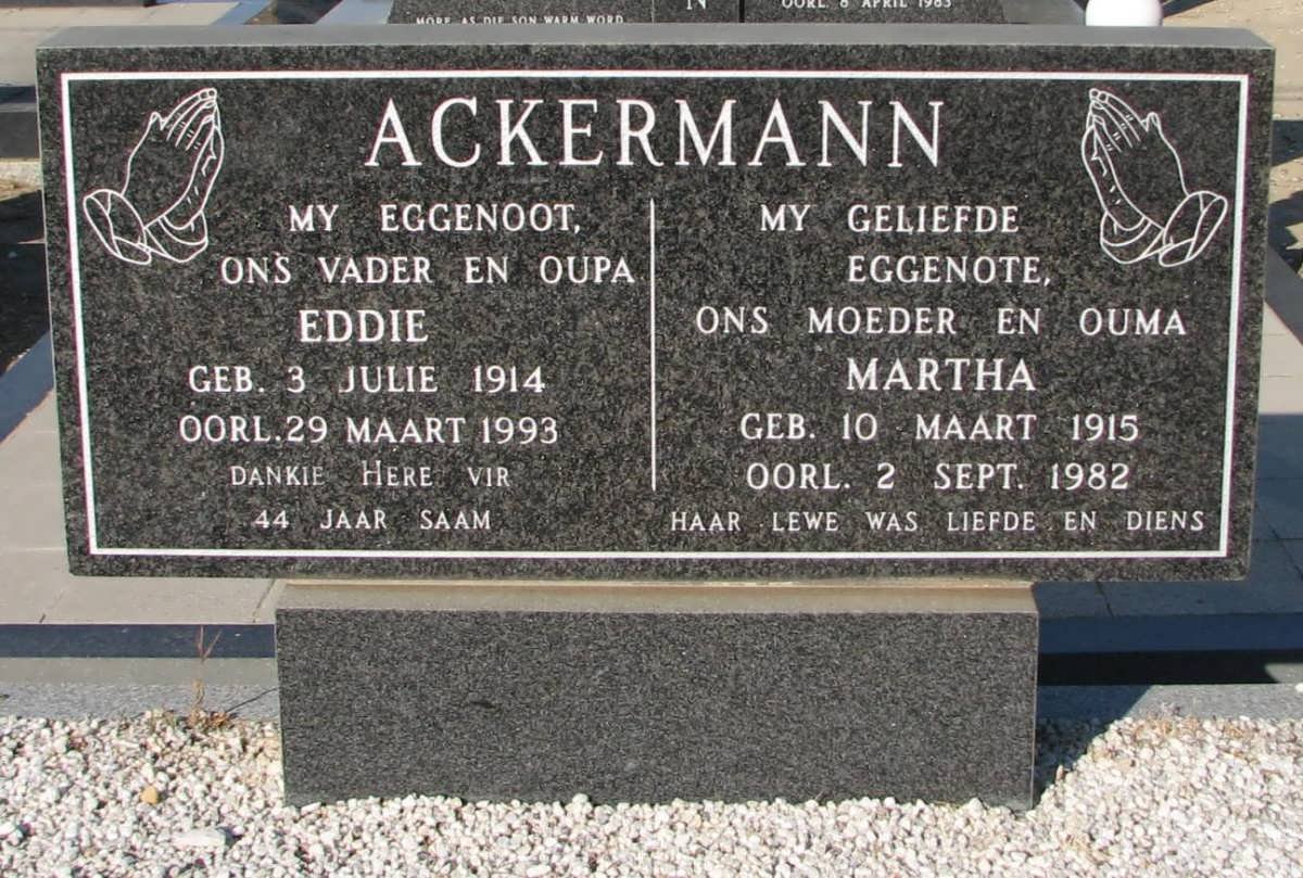 ACKERMANN Eddie 1914-1993 &amp; Martha 1915-1982