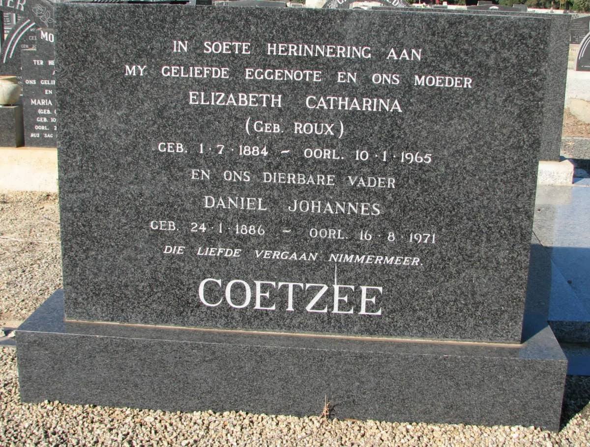 COETZEE Daniel Johannes 1886-1971 &amp; Elizabeth Catharina ROUX 1884-1965