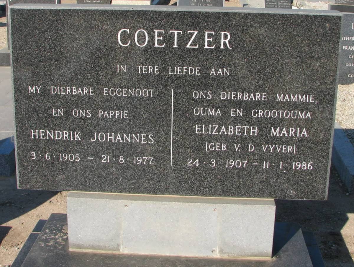 COETZER Hendrik Johannes 1905-1977 &amp; Elizabeth Maria v.d. VYVER 1907-1986