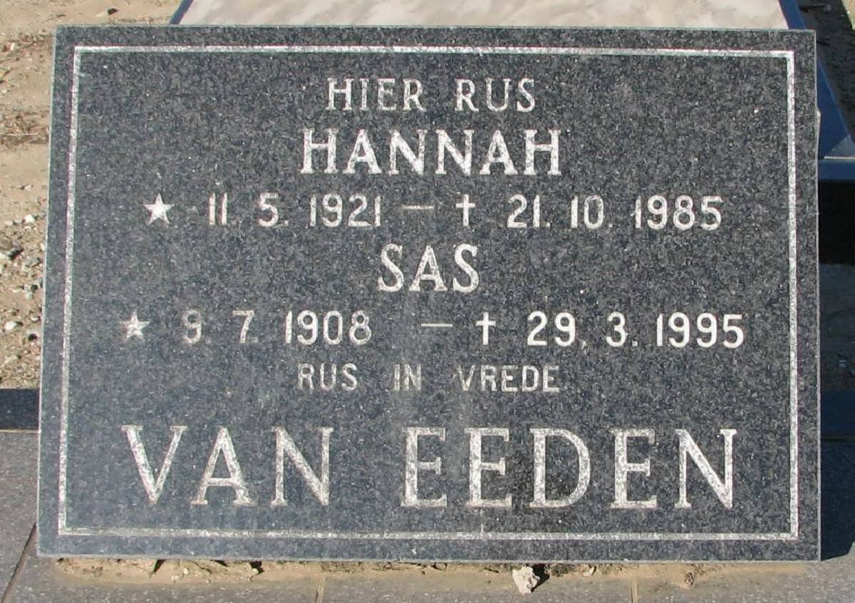 EEDEN Sas, van 1908-1995 &amp; Hannah 1921-1985