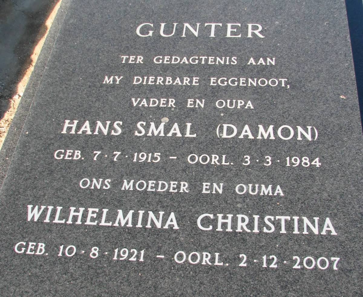 GUNTER Hans Smal 1915-1984 &amp; Wilhelmina Christina 1921-2007