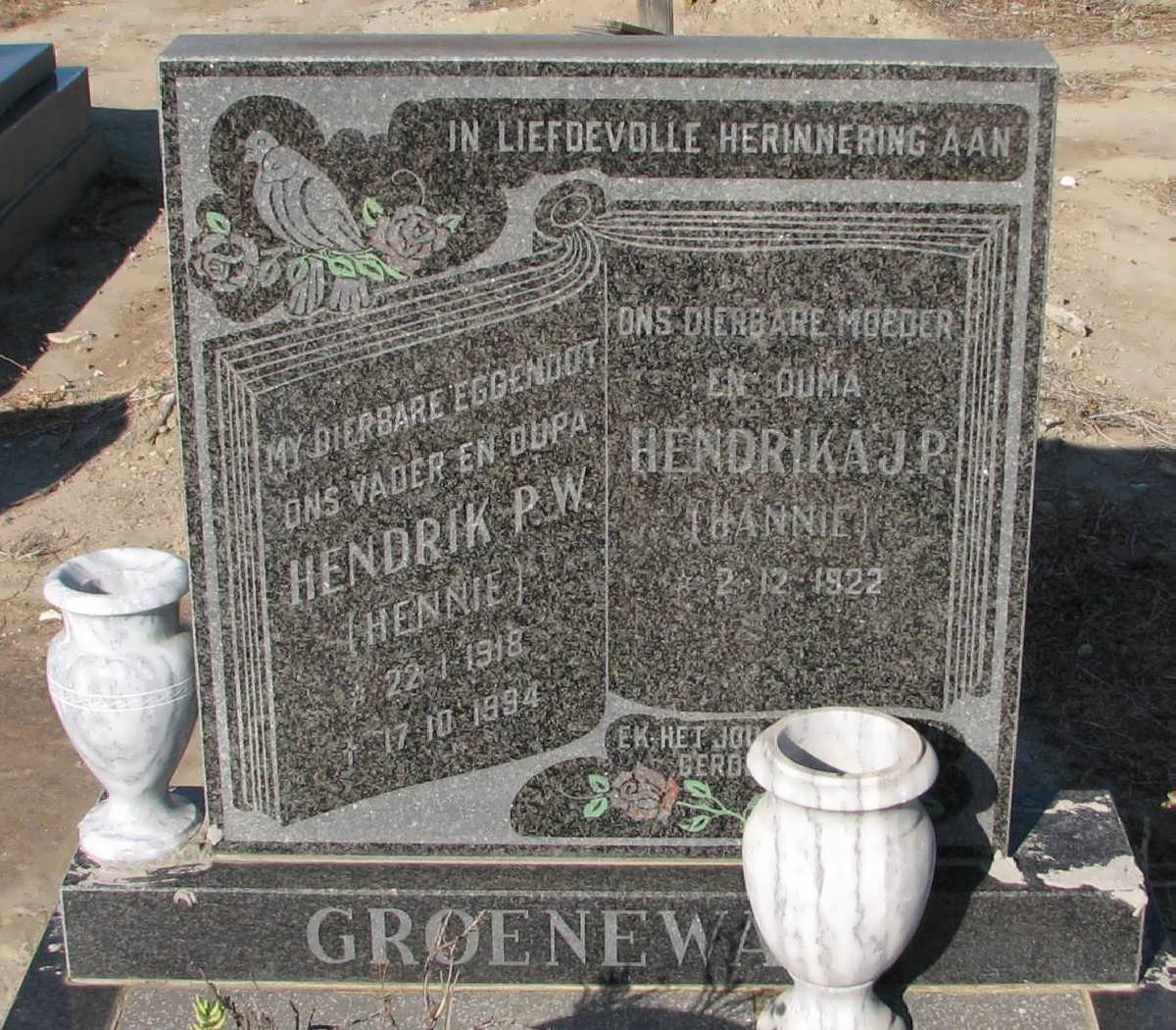 GROENEWALD Hendrik P.W. 1918-1994 &amp; Hendrika J.P. 1922-