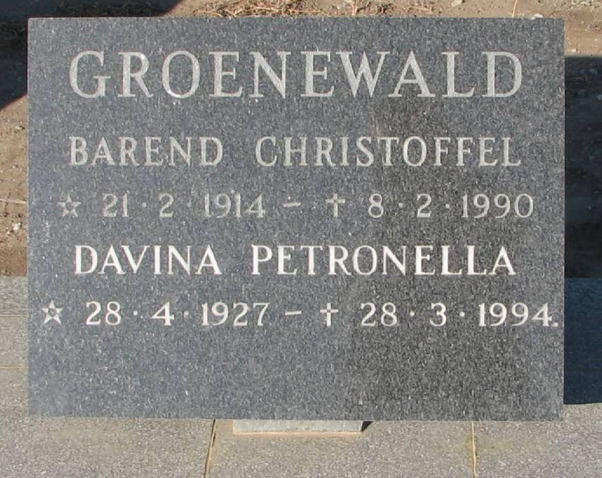 GROENEWALD Barend Christoffel 1914-1990 &amp; Davina Petronella 1927-1994