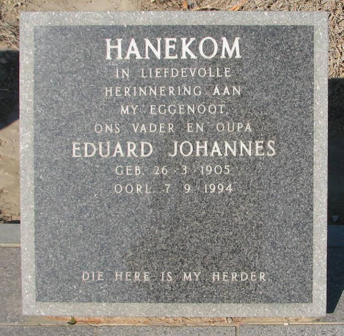HANEKOM Eduard Johannes 1905-1994