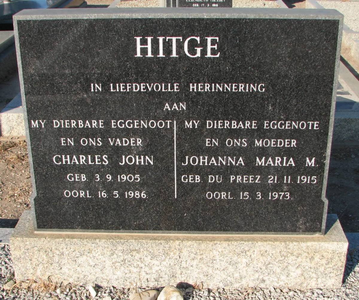 HITGE Charles John 1905-1986 &amp; Johanna Maria M. du PREEZ 1915-1973