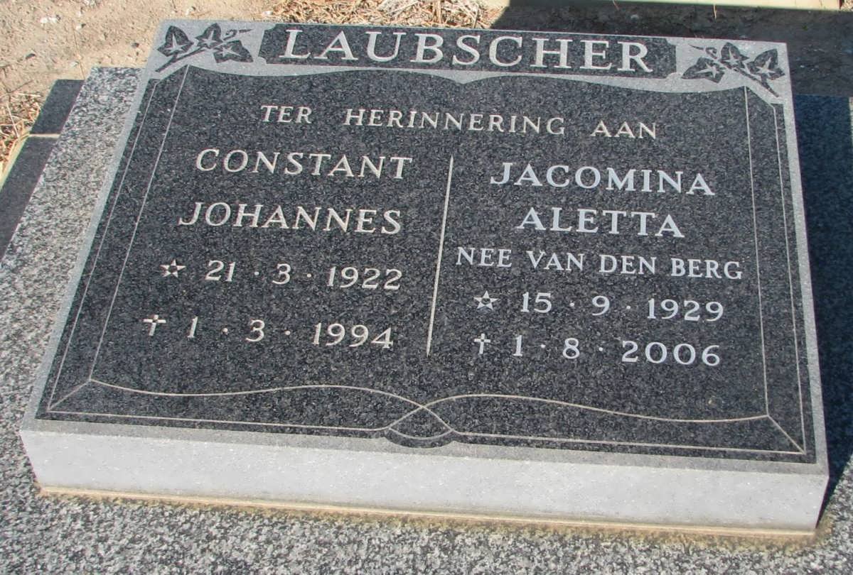 LAUBSCHER Constant Johannes 1922-1994 &amp; Jacomina Aletta van den BERG 1929-2006