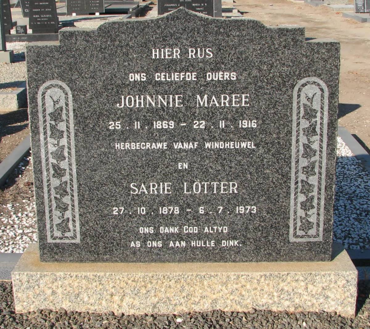 MAREE Johnnie 1869-1916 &amp; Sarie LOTTER 1878-1973