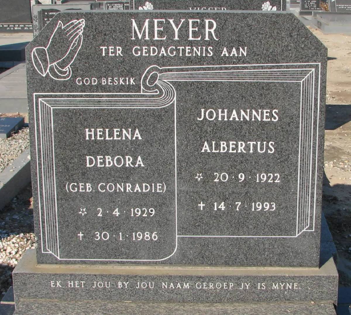 MEYER Johannes Albertus 1922-1993 &amp; Helena Debora CONRADIE 1929-1986