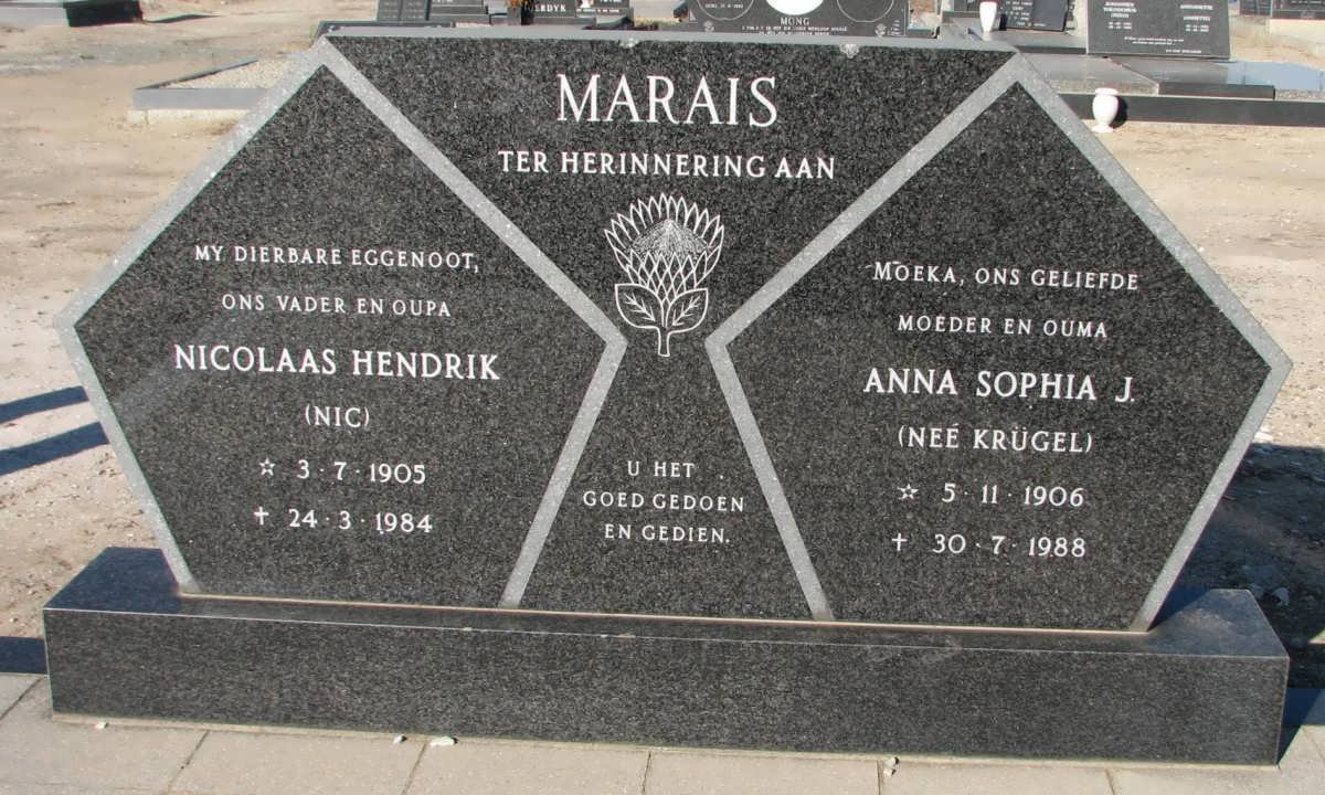 MARAIS Nicolaas Hendrik 1905-1984 &amp; Anna Sophia KRUGEL 1906-1988